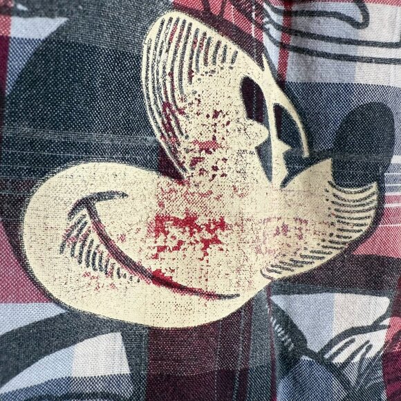 Disney Parks Plaid Pearl Snap Button Down Mickey Mouse Shirt Men's Size XL Red - Picture 4 of 9